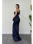 Kadife Payet Tek Kol Abiye Elbise - Lacivert 5