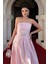 Tafta Saten Kumaş Straplez Midi Elbise - Pembe 3