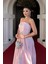 Tafta Saten Kumaş Straplez Midi Elbise - Pembe 4