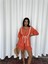 Keten Bel Büzgülü Bluz-Pantolon Takım - Orange 2