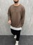 Oversize Beyaz Garnili Pamuklu Kahverengi Sweatshirt 1