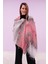 El Dokuması Yünlü Şal 65 x 205 cm - Pembe-Gri 1