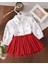 Kız Çocuk Şık Fırfırlı Kırmızı Etekli Takım – Uzun Kollu Gömlekli -Fiyonklu Gömlek ve Kırmızı Etek 4
