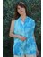 %100 Krep Ipek Batik Fular 40X160 cm - Mavi 1