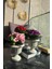 4lü Set Yapay Çiçek Krem Antik Saksıda Karışık Renk Kadife Menekşe Gerçekçi Doku 22CM 2