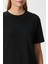 Kadın Rise Dekoratif Yaka Tok Doku %100 Pamuk Siyah T-Shirt 2