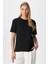 Kadın Rise Dekoratif Yaka Tok Doku %100 Pamuk Siyah T-Shirt 3