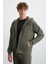 Gogh Erkek Pamuklu Kapüşonlu Sırt Baskı Detaylı Relaxed Fit Haki Sweatshirt 3