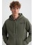 Gogh Erkek Pamuklu Kapüşonlu Sırt Baskı Detaylı Relaxed Fit Haki Sweatshirt 4
