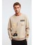 Mıdtown Erkek Çok Pozisyonlu Baskılı Büyük Süs Etiketli Içi Polarlı Bej Sweatshirt 1