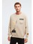 Mıdtown Erkek Çok Pozisyonlu Baskılı Büyük Süs Etiketli Içi Polarlı Bej Sweatshirt 2