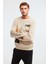 Mıdtown Erkek Çok Pozisyonlu Baskılı Büyük Süs Etiketli Içi Polarlı Bej Sweatshirt 4