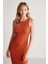 Carına Kadın Geniş Fitilli Esnek Kumaşlı Vücüda Oturan Bodycon Maxi Kiremit Rengi Elbise 4