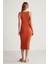 Carına Kadın Geniş Fitilli Esnek Kumaşlı Vücüda Oturan Bodycon Maxi Kiremit Rengi Elbise 6