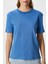 Kadın Rise Dekoratif Yaka Tok Doku %100 Pamuk Mavi T-Shirt 5