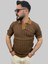 Erkek Çizgili Slim Fit Polo Yaka Kahverengi Triko Tişört 4