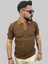 Erkek Çizgili Slim Fit Polo Yaka Kahverengi Triko Tişört 5