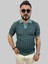 Erkek Slim Fit Çizgili Polo Yaka Petrol Yeşili Triko Tişört 1