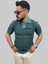 Erkek Slim Fit Çizgili Polo Yaka Petrol Yeşili Triko Tişört 2