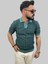 Erkek Slim Fit Çizgili Polo Yaka Petrol Yeşili Triko Tişört 4