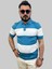 Erkek Blok Parçalı Slim Fit Polo Yaka Mavi-Buz Beyaz Triko Tişört 1