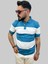 Erkek Blok Parçalı Slim Fit Polo Yaka Mavi-Buz Beyaz Triko Tişört 2