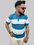 Erkek Blok Parçalı Slim Fit Polo Yaka Mavi-Buz Beyaz Triko Tişört 3