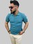 Erkek Çizgili Slim Fit Polo Yaka Mavi Triko Tişört 1