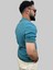 Erkek Çizgili Slim Fit Polo Yaka Mavi Triko Tişört 3