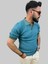 Erkek Çizgili Slim Fit Polo Yaka Mavi Triko Tişört 4