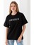 Kadın Bisiklet Yaka Baskılı Pamuklu T-Shirt Siyah - 925015 1