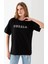 Kadın Bisiklet Yaka Baskılı Pamuklu T-Shirt Siyah - 925015 3