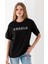 Kadın Bisiklet Yaka Baskılı Pamuklu T-Shirt Siyah - 925015 4