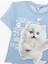 Kısa Kollu Bisiklet Yaka Slim Fit Kedi Baskılı Crop Tişört 3