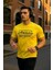 Erkek Sarı Slim Fit Kabartma Baskılı Pamuklu T-Shirt 1