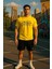 Erkek Sarı Slim Fit Kabartma Baskılı Pamuklu T-Shirt 3