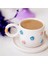 Mavi & Kırmızı Papatya Temalı 24K Altın Süslemeli Seramik Mug 3