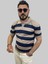 Erkek Parçalı Slim Fit Polo Yaka Lacivert-Kahve Köpüğü Triko Tişört 1
