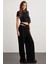 Niara Kadın Pamuk Elastan Bisiklet Yaka kısa Kollu Slim Fit Crop Siyah T-Shirt 2