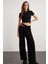Niara Kadın Pamuk Elastan Bisiklet Yaka kısa Kollu Slim Fit Crop Siyah T-Shirt 3