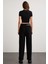 Niara Kadın Pamuk Elastan Bisiklet Yaka kısa Kollu Slim Fit Crop Siyah T-Shirt 4