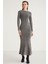 Cateline Kadın Slim Fit Beli Lastikli Vucudu Saran Midi Gri Etek 1
