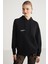 Ana Kadın Kapüşonlu Pamuk 3 Iplik Arka Baskılı Siyah Sweatshirt 3