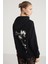 Ana Kadın Kapüşonlu Pamuk 3 Iplik Arka Baskılı Siyah Sweatshirt 5