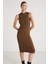 PANNI Kadın Bisiklet Yaka Kolsuz Slim Fit Midi Kahverengi Elbise 9