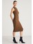 PANNI Kadın Bisiklet Yaka Kolsuz Slim Fit Midi Kahverengi Elbise 10