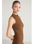 PANNI Kadın Bisiklet Yaka Kolsuz Slim Fit Midi Kahverengi Elbise 11