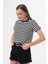 Kadın Çizgili T-Shirt Bisiklet Yaka Kısa Kollu Tişört Çizgili-Tişört 5
