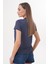 Kadın Çizgili T-Shirt Bisiklet Yaka Kısa Kollu Tişört Çizgili-Tişört 4