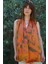 %100 Krep Ipek Batik Fular 40X160 cm - Turuncu - Yeşil 1